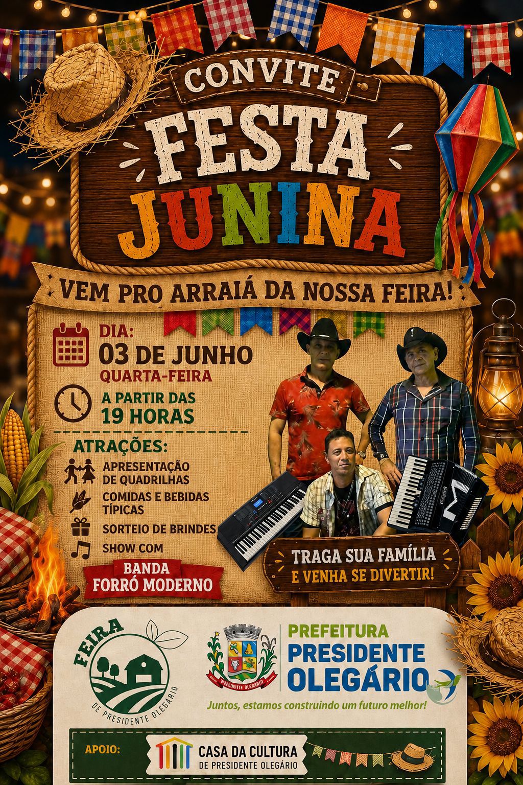 ARRAIÁ DA FEIRA: NOITE DE TRADIÇÃO, MÚSICA E ALEGRIA EM PRESIDENTE OLEGÁRIO